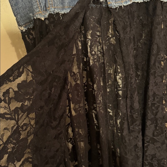 ORIGAMI Denim Vest Black Lace Bottom Boho Western Layering Piece Plus Size - Picture 7 of 13